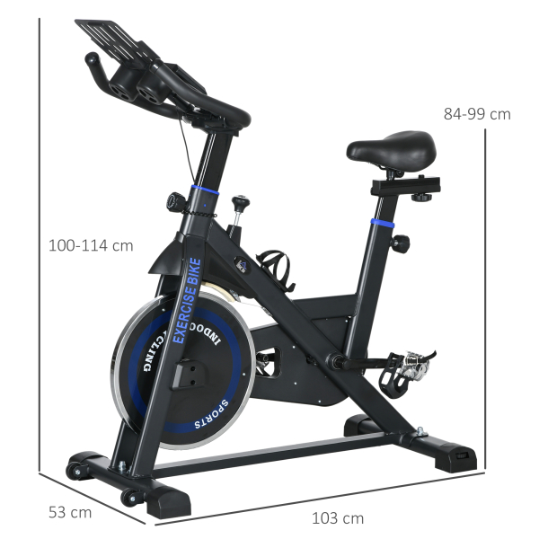 HOMCOM Bicicleta Estática com Volante de Inércia 8 kg Ecrã LCD Guiador e Assento Ajustáveis 103x53x110-114 cm Azul - Image 3