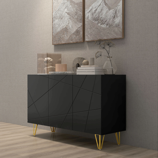HOMCOM Aparador para Sala Aparador de Entrada com 3 Portas e Prateleiras Ajustáveis para Cozinha Sala 120x40x75 cm Preto - Image 2