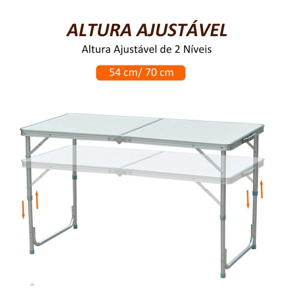 Outsunny Mesa de Campismo Dobrável Convertível em Mala com Altura Ajustável para Piquenique 120x60-54-70cm Prata - Image 4