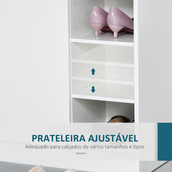 HOMCOM Sapateira Armário Multiuso com 2 Portas Prateleiras Interiores e 4 Prateleiras Exteriores com Altura Ajustável 83x30x90 cm Branco - Image 5