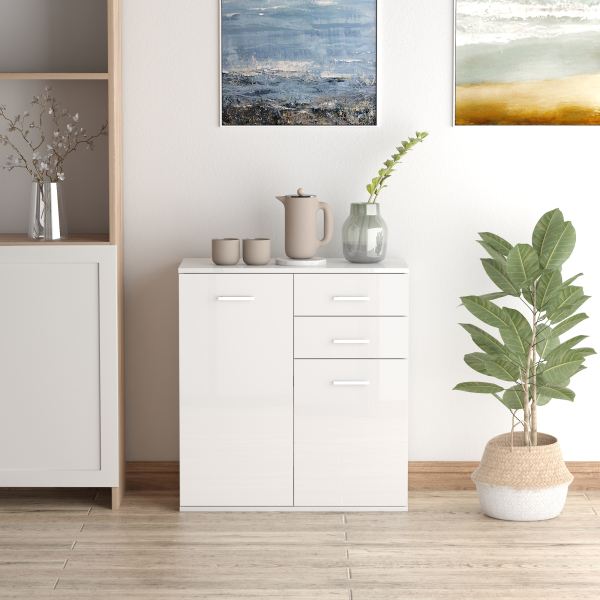 HOMCOM Armário tipo Aparador amplo espaço de armazenamento multiuso para sala de estar com portas e gavetas 71x35x76cm branco - Image 7