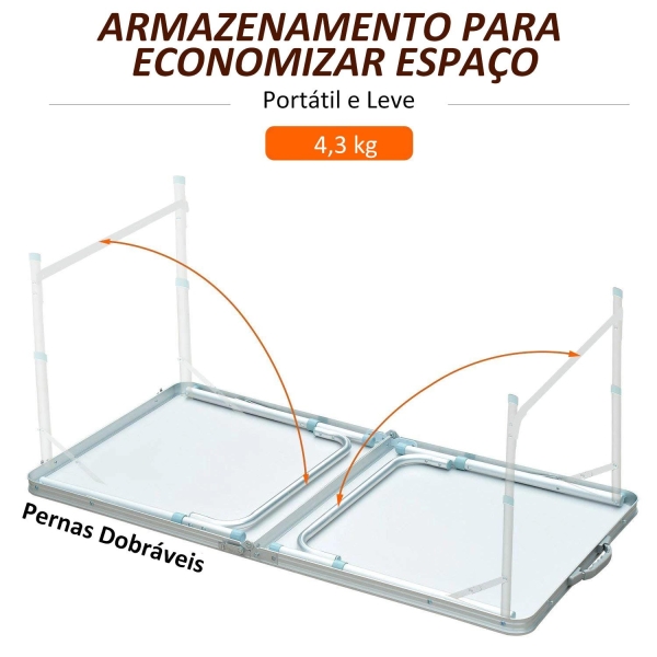 Outsunny Mesa de Campismo Dobrável Convertível em Mala com Altura Ajustável para Piquenique 120x60-54-70cm Prata - Image 5