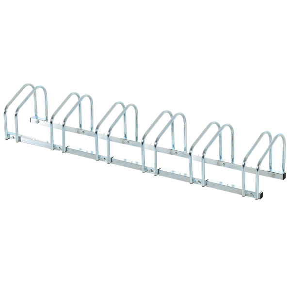 HOMCOM Estacionamento para 6 Bicicletas Suporte de Aço para Estacionar Bicicletas no Chão para Interior e Exterior 179x33x27 cm Prata