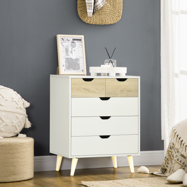 HOMCOM Cómoda com 5 Gavetas e Pés Elevados Cómoda para Dormitório Estilo Moderno Anti-Tombo 60x40x77,5cm Madeira e Branco - Image 4