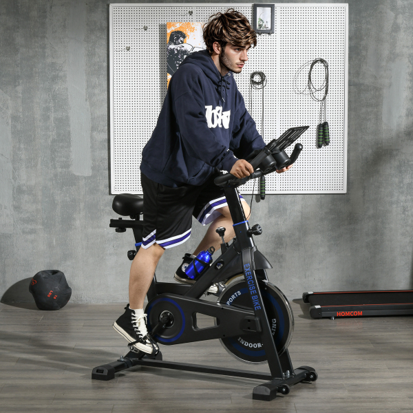 HOMCOM Bicicleta Estática com Volante de Inércia 8 kg Ecrã LCD Guiador e Assento Ajustáveis 103x53x110-114 cm Azul - Image 2