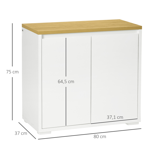HOMCOM Aparador de Sala de Estar Armário de Armazenamento com 2 Portas e Prateleira Ajustável 80x37x75 cm Branco e Madeira - Image 3