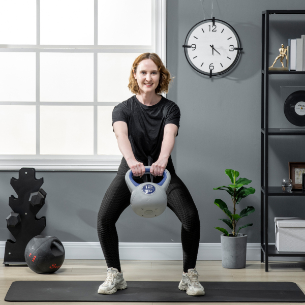 SPORTNOW Kettlebell 12 kg Peso Russo com Revestimento de PU e Enchimento de Areia para Treinamento 24x17x28 cm Azul e Cinza - Image 2