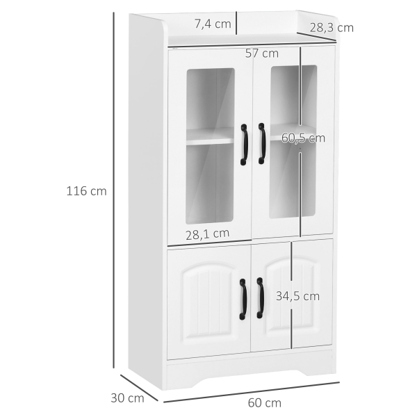 HOMCOM Vitrine Sala de Estar Estante para Livros com Portas de Vidro Prateleira Ajustável e Dobradiças de Fechamento Suave 60x60x116 cm Branco - Image 3