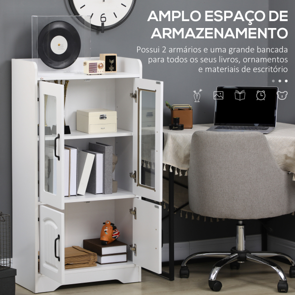 HOMCOM Vitrine Sala de Estar Estante para Livros com Portas de Vidro Prateleira Ajustável e Dobradiças de Fechamento Suave 60x60x116 cm Branco - Image 4