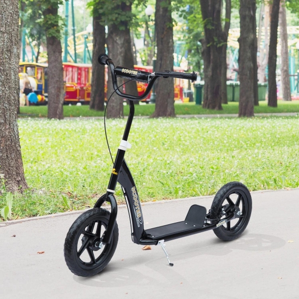 HOMCOM Trotinete para Crianças acima de 5 anos Scooter de 2 Rodas Grandes de 12 Polegadas com Freio e Guidão Ajustável em Altura Carga Máx. 100kg 120x52x80-88cm Preto - Image 2