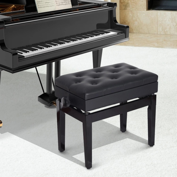 HOMCOM Banco de Piano com Espaço de Armazenamento Altura Ajustável com Assento Acolchoado Carga 200 kg 54,5x33x48-58 cm Preto - Image 2