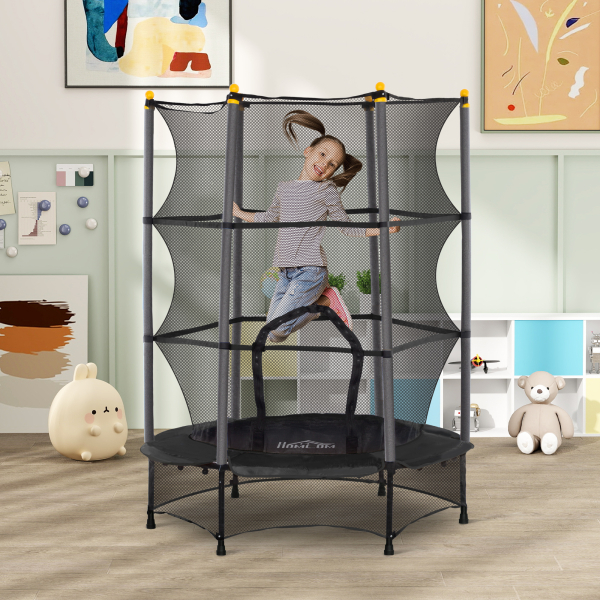 HOMCOM Trampolim para Crianças com Rede de Segurança e Estrutura de Aço para Interiores e Exteriores Carga 50kg Ø140x190 cm Preto - Image 2