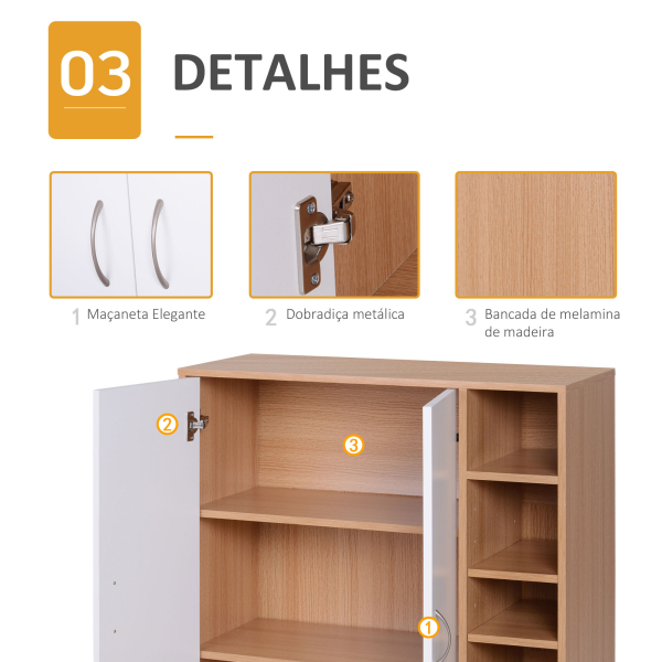 HOMCOM Sapateira com 2 Portas Prateleiras Interiores e 5 Prateleiras Exteriores com Altura Ajustável 80x32x91 cm Branco e Madeira - Image 6