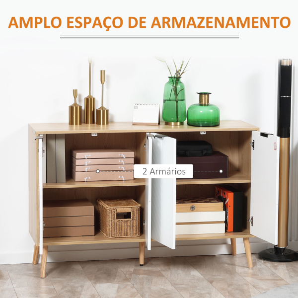 HOMCOM Aparador de Cozinha Moderno com Prateleiras Ajustáveis 2 Armários e Anti-Tombo 120x35x77,4 cm Branco e Madeira - Image 4