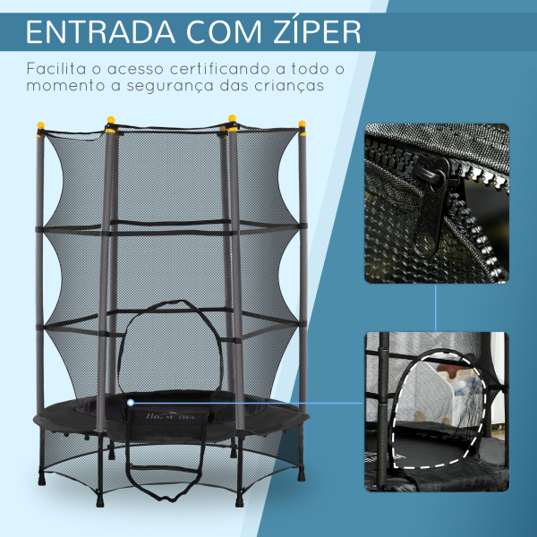 HOMCOM Trampolim para Crianças com Rede de Segurança e Estrutura de Aço para Interiores e Exteriores Carga 50kg Ø140x190 cm Preto - Image 4