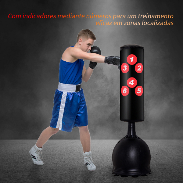 HOMCOM Saco de Boxe de Pé 165cm Sacos de Chão com Suporte para Preencher de Água ou Areia para Adultos e Crianças Preto - Image 7