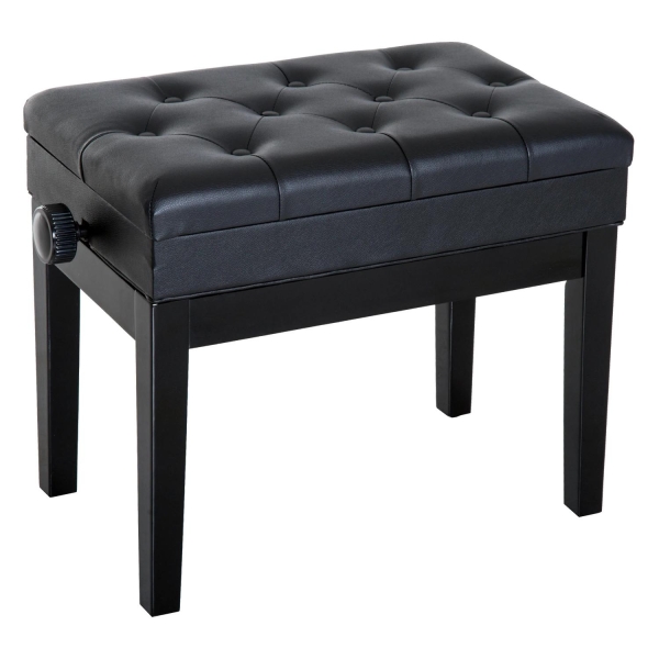 HOMCOM Banco de Piano com Espaço de Armazenamento Altura Ajustável com Assento Acolchoado Carga 200 kg 54,5x33x48-58 cm Preto