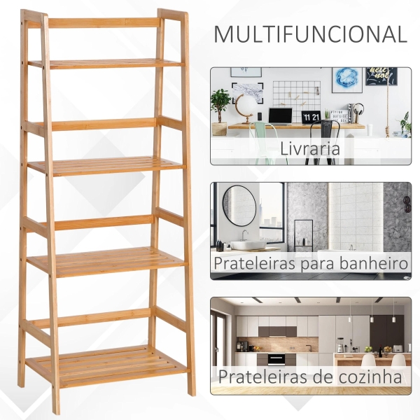HOMCOM Estante de Bambu com 4 Prateleiras Estante em Forma de Escada para Sala de Estar Escritório 48x31,5x120 cm Madeira - Image 5