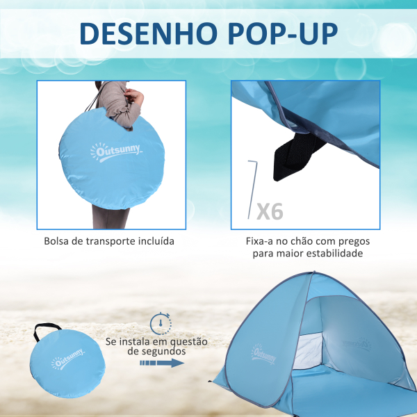 Outsunny Tenda de campismo para praia Camping Picnic Azul - Poliéster e Aço - 200x150x119 cm - Image 5
