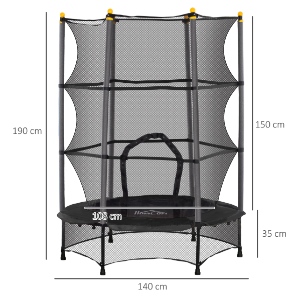 HOMCOM Trampolim para Crianças com Rede de Segurança e Estrutura de Aço para Interiores e Exteriores Carga 50kg Ø140x190 cm Preto - Image 3