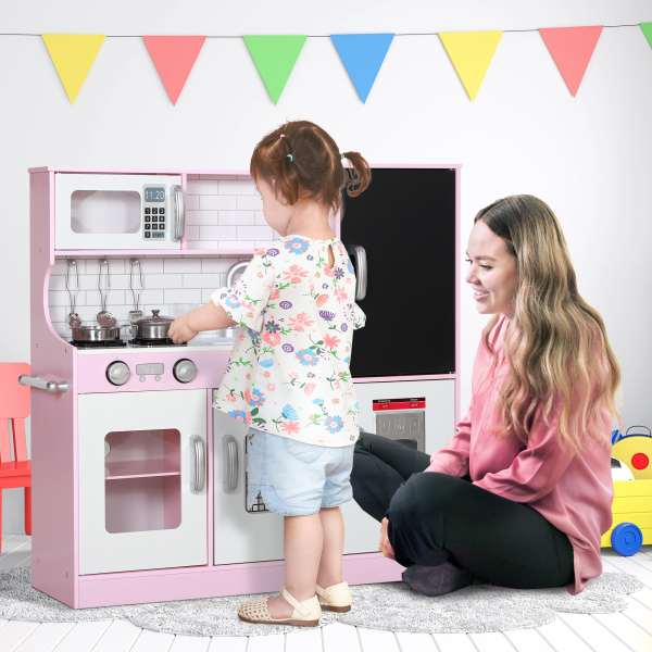 AIYAPLAY Cozinha de Brincar para Crianças acima de 3 anos Cozinha Infantil de Madeira com Acessórios Máquina de Gelo Ardósia e Telefone 83,8x26,8x81 cm Rosa - Image 2
