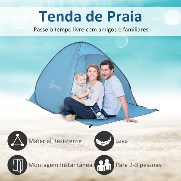 Outsunny Tenda de campismo para praia Camping Picnic Azul - Poliéster e Aço - 200x150x119 cm - Image 4