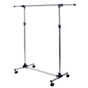 HOMCOM Charriot com Altura Ajustável Cabideiro com Rodas para Roupas Aço Inoxidável 86-160x45x95-170cm Prata e Preto