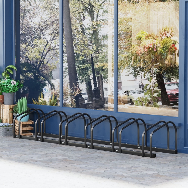 HOMCOM Estacionamento para 6 Bicicletas Suporte de Aço para Estacionar Bicicletas no Chão para Interior e Exterior 179x33x27 cm Preto - Image 2