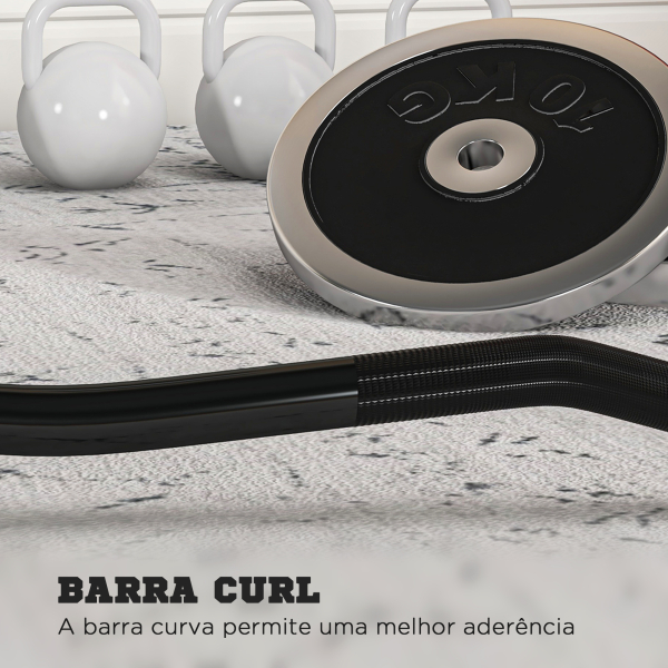 SPORTNOW Barra de Pesos de Aço 120 cm Barra Curl EZ Ø50 mm com 2 Grampos Carga 100 kg Barra Olimpica para Discos de Ø5 cm Prata e Preto - Image 4