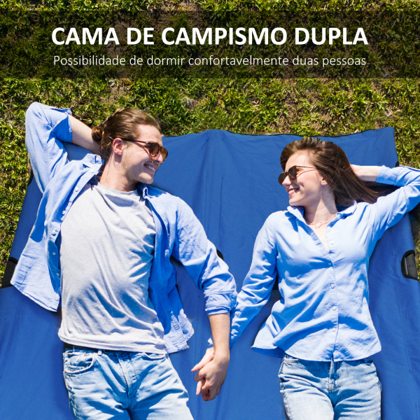 Outsunny Cama Dobrável de Campismo com 2 Lugares Cama Dupla Portátil com Bolsa de Transporte Carga 136 kg 193x125x40cm Azul - Image 6