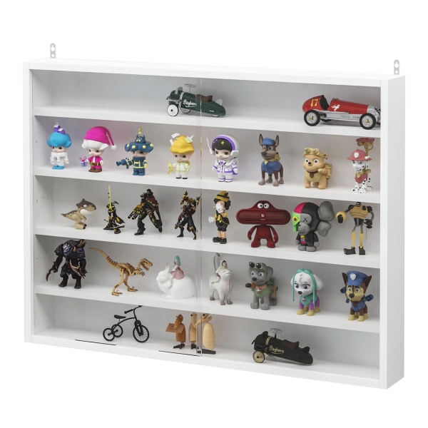 HOMCOM Vitrine de Parede de Madeira com Prateleiras Ajustáveis e 2 Portas Corredeiras de Vidro para Coleções Perfumes Bonecos de Decoração 80x9,5x60cm Branco - Image 4