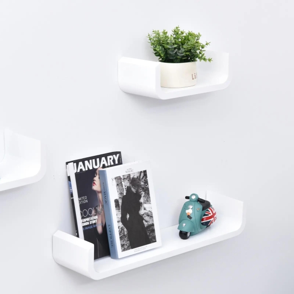 HOMCOM Conjunto de 3 Prateleiras Flutuantes 60/45/30x15x10 cm Prateleiras de Parede para Armazenamento de Livros Fotos Decoração para Sala de Estar Corredor Dormitório Branco - Image 5