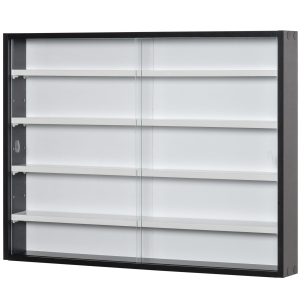 HOMCOM Vitrine de Parede de Madeira com Prateleiras Ajustáveis e 2 Portas Corredeiras de Vidro para Coleções Perfumes Bonecos de Decoração 80x9,5x60cm Preto