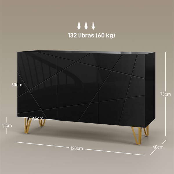 HOMCOM Aparador para Sala Aparador de Entrada com 3 Portas e Prateleiras Ajustáveis para Cozinha Sala 120x40x75 cm Preto - Image 3