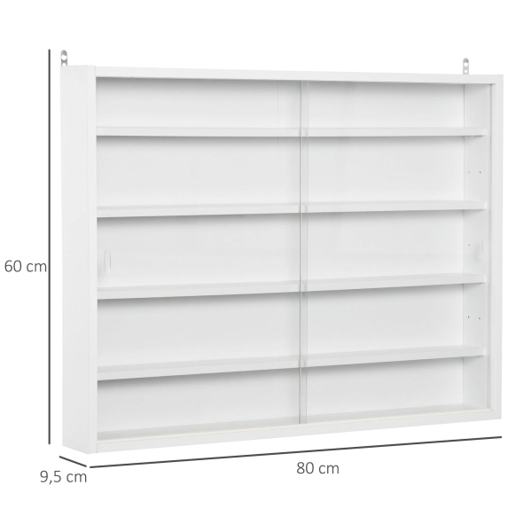 HOMCOM Vitrine de Parede de Madeira com Prateleiras Ajustáveis e 2 Portas Corredeiras de Vidro para Coleções Perfumes Bonecos de Decoração 80x9,5x60cm Branco - Image 3