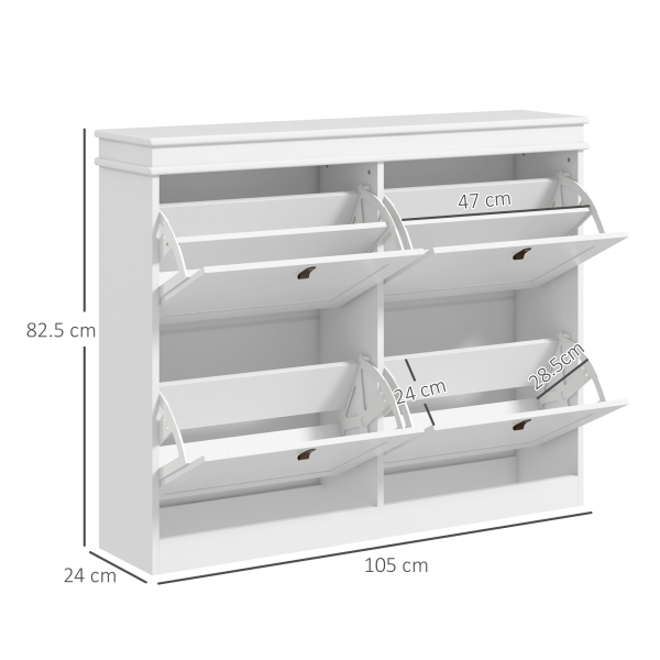 HOMCOM Móvel Sapateira Branco Sapateira Estreita com 4 Portas e Prateleira Ajustável para 20 Pares de Sapatos 105x24x82,5 cm Branco - Image 3