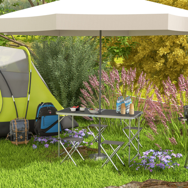 Outsunny Conjunto de Campismo de 5 Peças Mesa Dobrável com Assentos Inclui 1 Mesa Ajustável em Altura com Orifício e 4 Assentos Preto - Image 2