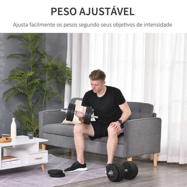 HOMCOM Conjunto de Halteres Ajustáveis 30kg com Barra de Conexão de Aço e Discos Desmontáveis Conjunto de Pesos para Treinamento em Casa Academia Escritório Preto - Image 4