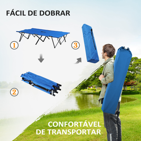 Outsunny Cama Dobrável de Campismo com 2 Lugares Cama Dupla Portátil com Bolsa de Transporte Carga 136 kg 193x125x40cm Azul - Image 5