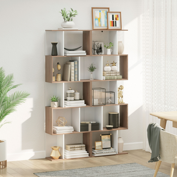 HOMCOM Estante para Livros Estante Alta de Parede com 5 Níveis em Forma de S Desenho Moderno 60x24x184,5cm Branco e Madeira - Image 7