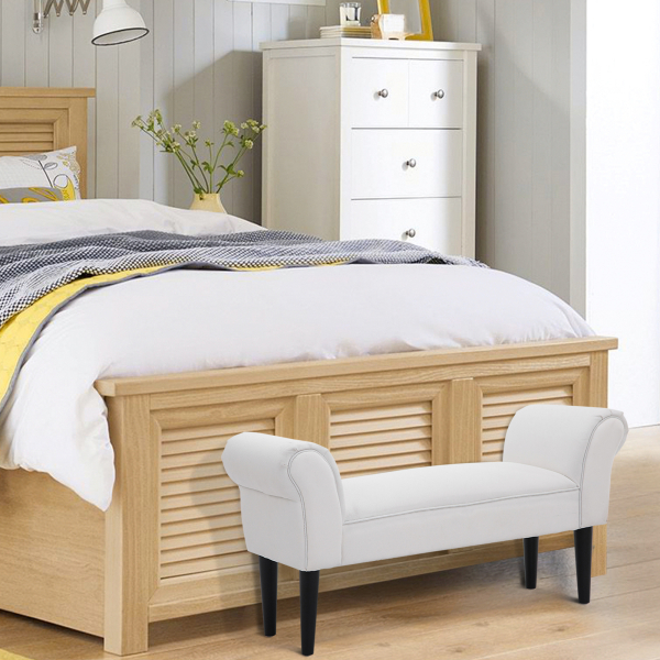 HOMCOM Banco de Pé de Cama Banco com Braços Curvados Estofado e Pés de Madeira Carga Máxima 130kg 102x31x51cm Branco - Image 6