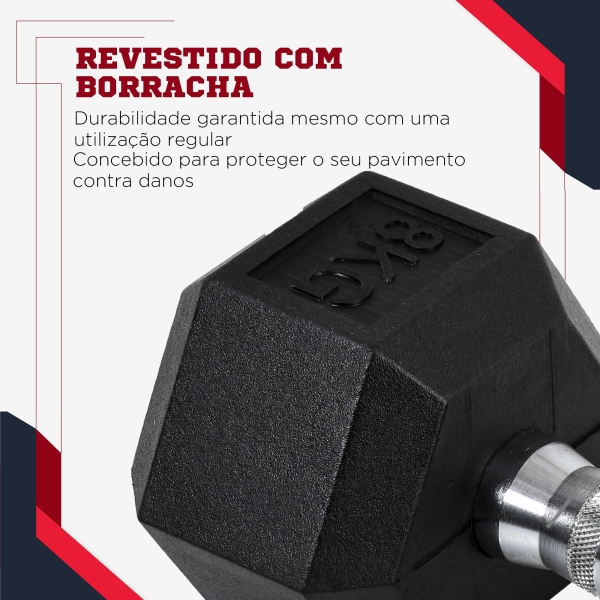 HOMCOM Conjunto de Halteres 16 kg com Barra Metálica e Cabeça Hexagonal Conjunto de Pesos para Treino 30,5x12,7 cm Preto e Prata - Image 4
