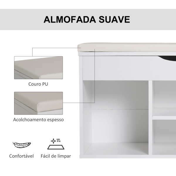 HOMCOM Banco Sapateira com Armazenamento Gaveta Prateleira e Assento Acolchoado para Entrada Estilo Moderno 80x30x47cm Branco - Image 6