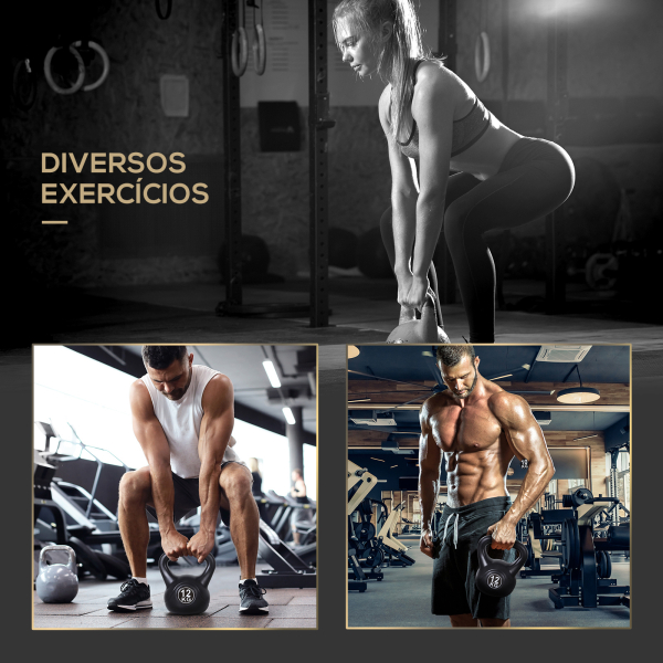 HOMCOM Peso Russo de 12 kg Kettlebell Preenchido de Areia com Punho Largo e Antiderrapante para Trenos em Casa e Ginásio 27x21x31 cm Preto - Image 4