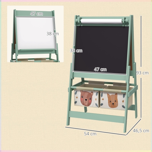 AIYAPLAY Cavalete para Crianças 3 em 1 Cavalete de Arte com Rolo de Papel Quadro e 2 Cestas de Armazenamento 54x46,5x93 cm Verde - Image 3