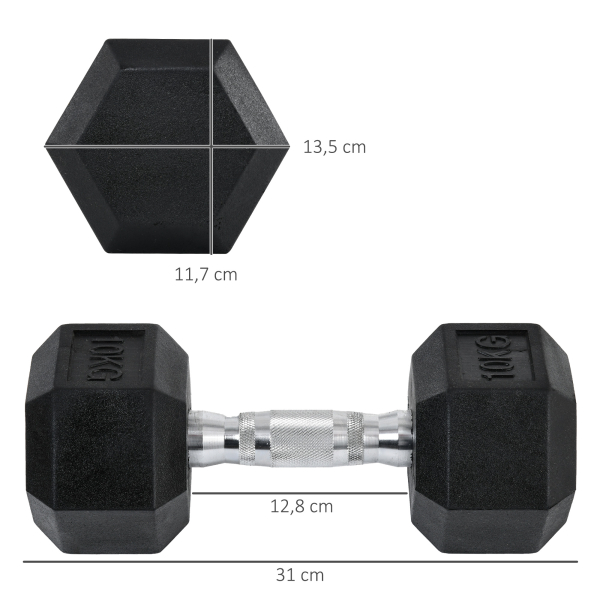 HOMCOM Conjunto de Halteres 20 kg com Barra Metálica e Cabeça Hexagonal Conjunto de Pesos para Treino 31x13,5 cm Preto e Prata - Image 3