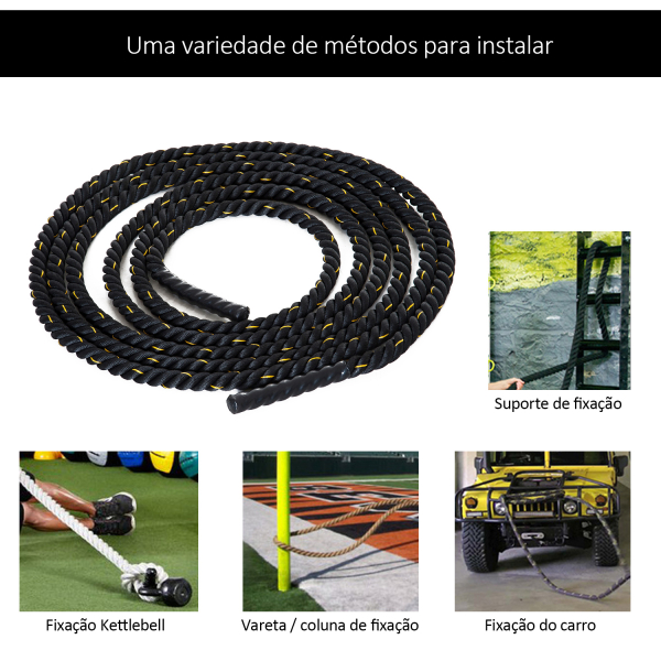 HOMCOM Corda de Batalha Ø38 mm Comprimento 9 m Battle Rope para Exercícios Fitness Crossfit Ultra-Resistente Preto e Amarelo - Image 5
