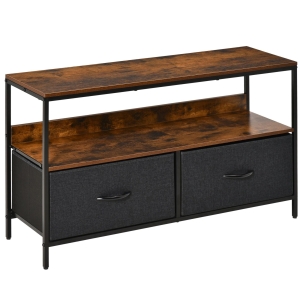 HOMCOM Móvel de TV até 47” Móvel de TV Industrial com Prateleira e 2 Cestos de Tecido Dobráveis para Sala de Estar Dormitório Estrutura de Metal 98x29x56cm Marrom Rústico e Preto