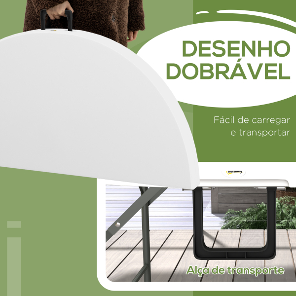 Outsunny Mesa de Jardim Redonda Mesa de Varanda Dobrável com Estrutura de Aço e Bancada de HDPE Ø122x73 cm Branco - Image 4