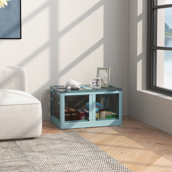 HOMCOM Caixa de Armazenamento Empilhável com Tampa 69L Caixa Organizadora Dobrável com Rodas 60x42x34 cm Azul - Image 2